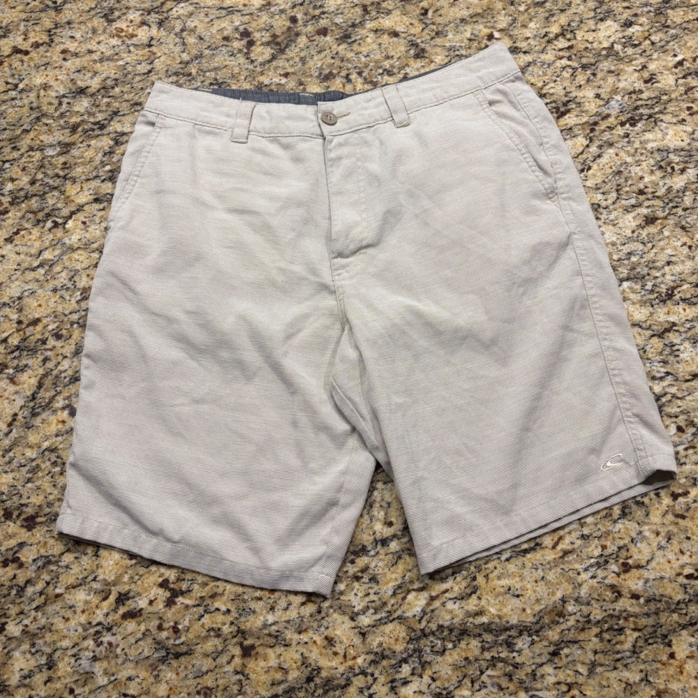 O'Neill Mens Khaki Tan Micro Stripe Standard Fit Casual Shorts Size 34
